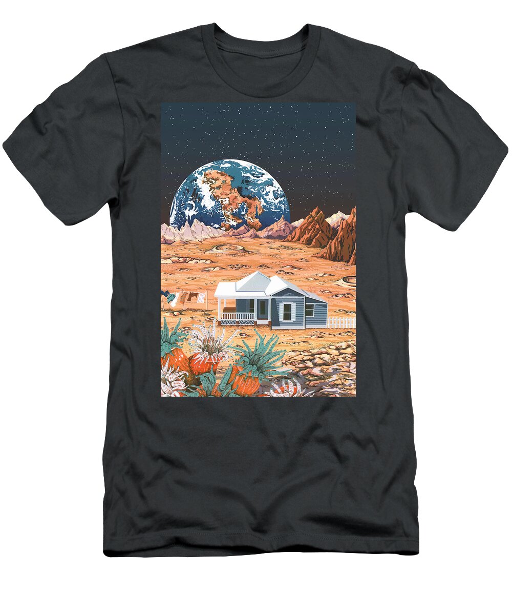 Outer Space Silkscreen T-Shirt featuring the drawing Man on the Moon by Anne Gifford