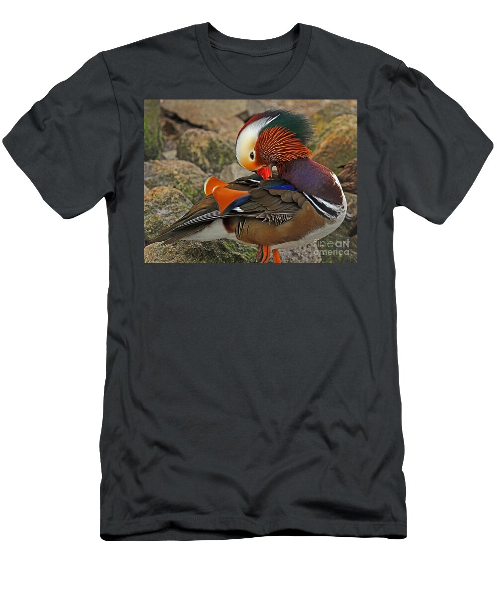 Bird T-Shirt featuring the photograph Mandarin Duck by Larry Nieland