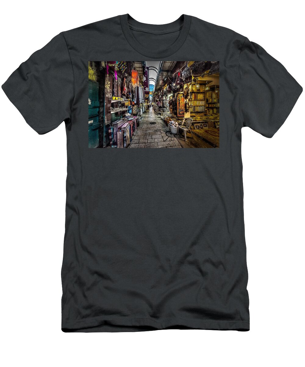 Jerusalem T-Shirt featuring the photograph Market in the Old City of Jerusalem by David Morefield
