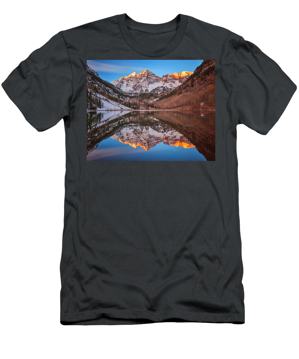 Maroon Bells T-Shirt featuring the photograph Maroon Bells Alpenglow by Darren White
