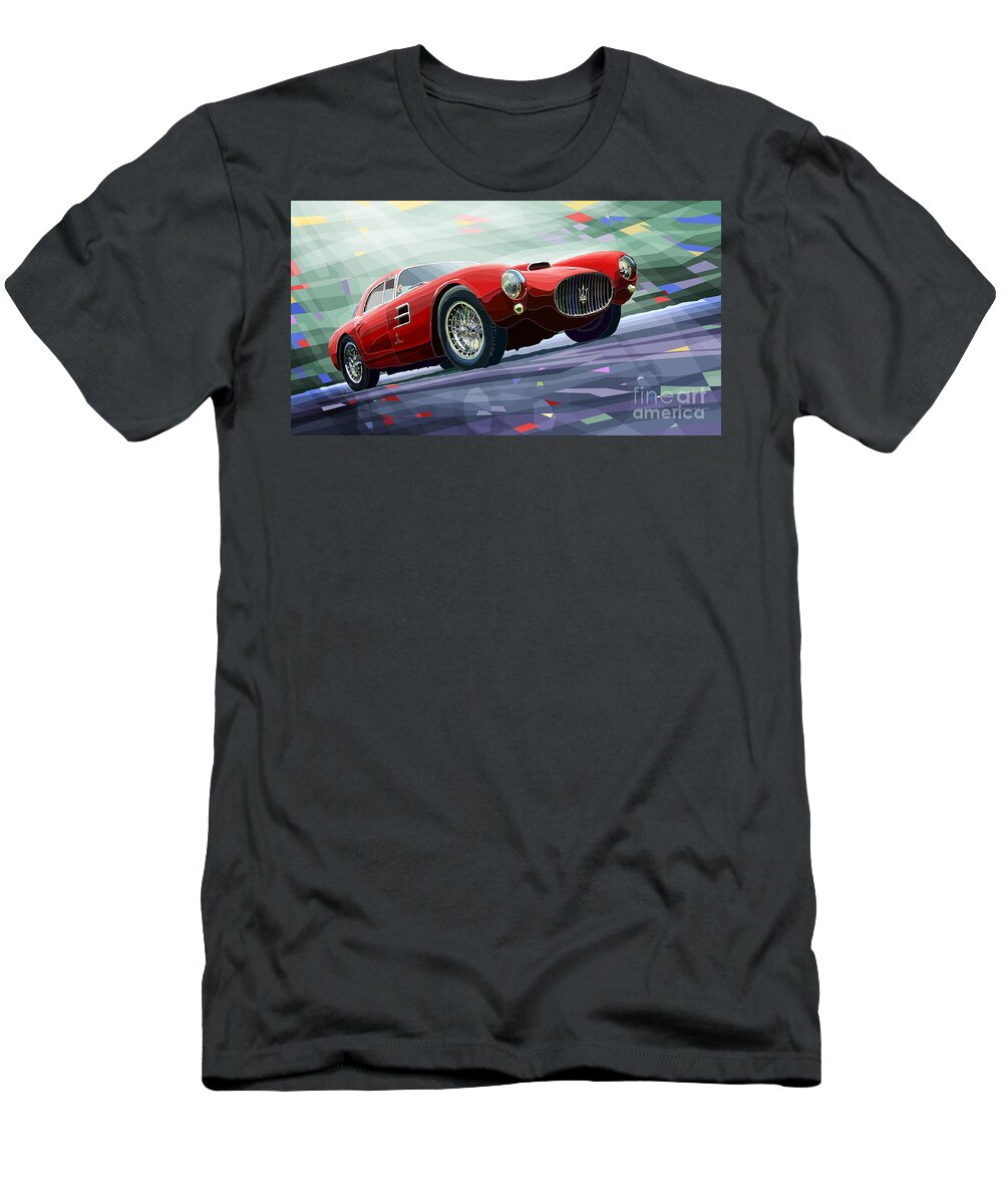 Automotive T-Shirt featuring the digital art Maserati A6GCS Berlinetta by Pininfarina 1954 by Yuriy Shevchuk