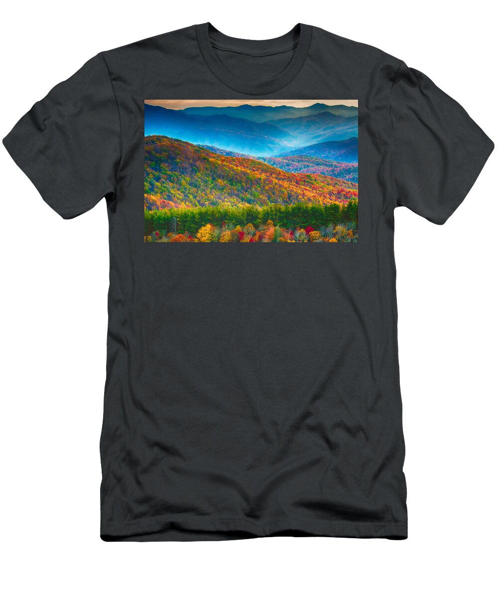 Nc T-Shirt featuring the painting Max Patch Bald Fall Colors by John Haldane