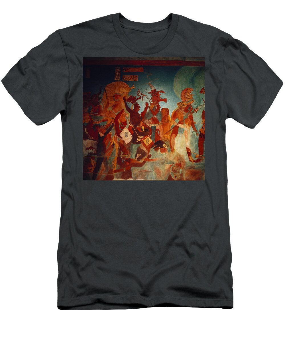Ancient T-Shirt featuring the painting Maya Fresco At Bonampak by George Holton