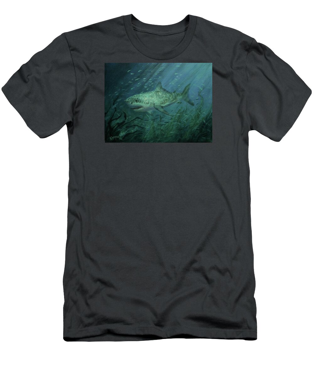 Shark T-Shirt featuring the painting Megadolon Shark by Tom Shropshire