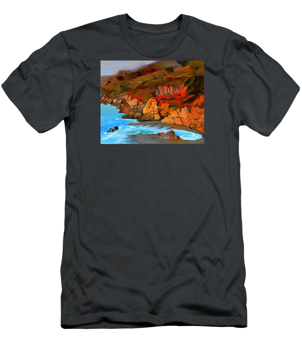 California T-Shirt featuring the painting Mendocino Coast by Alice Leggett