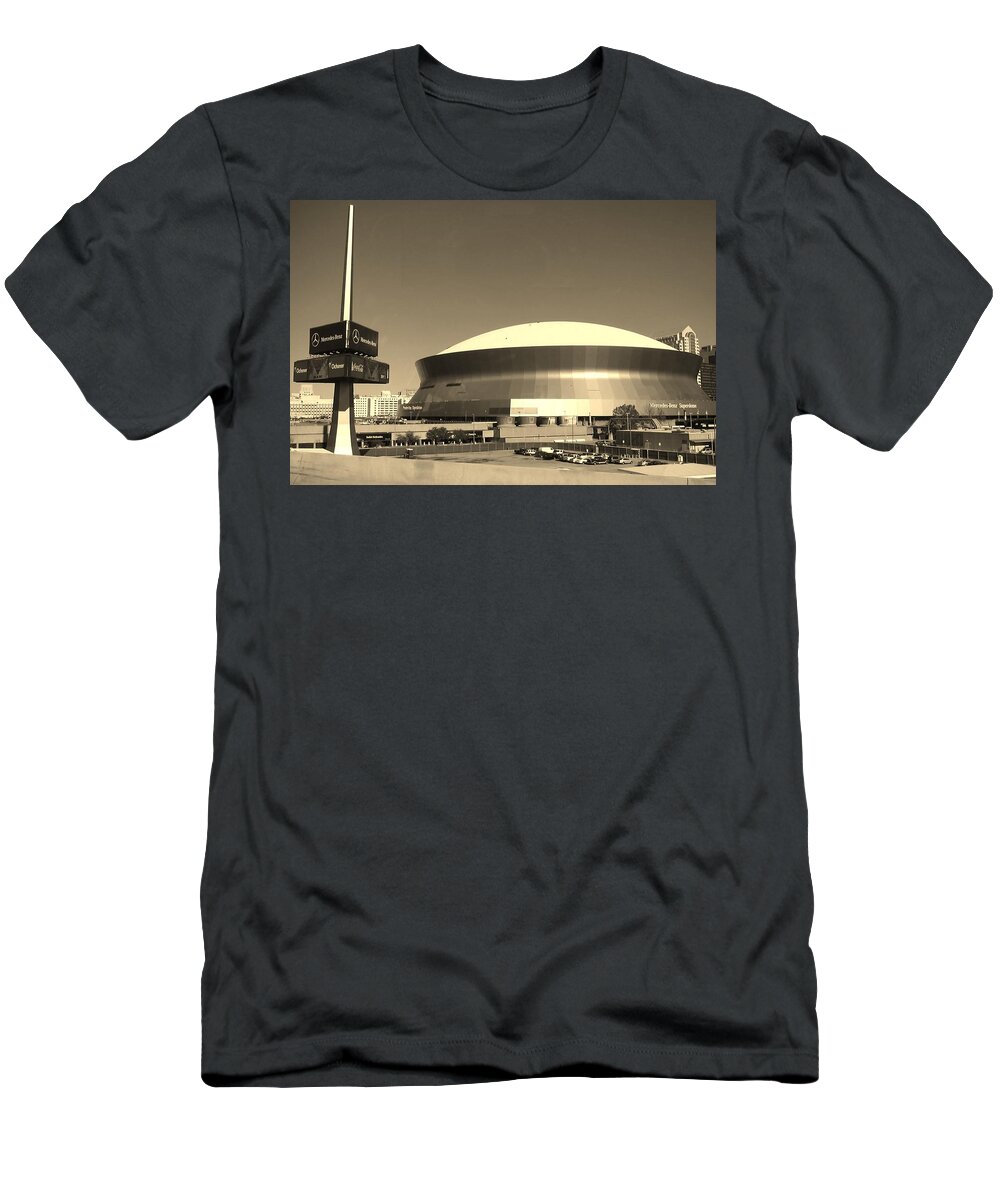 New Orleans Saints T-Shirt featuring the photograph Mercedes Benz Superdome - New Orleans LA by Deborah Lacoste