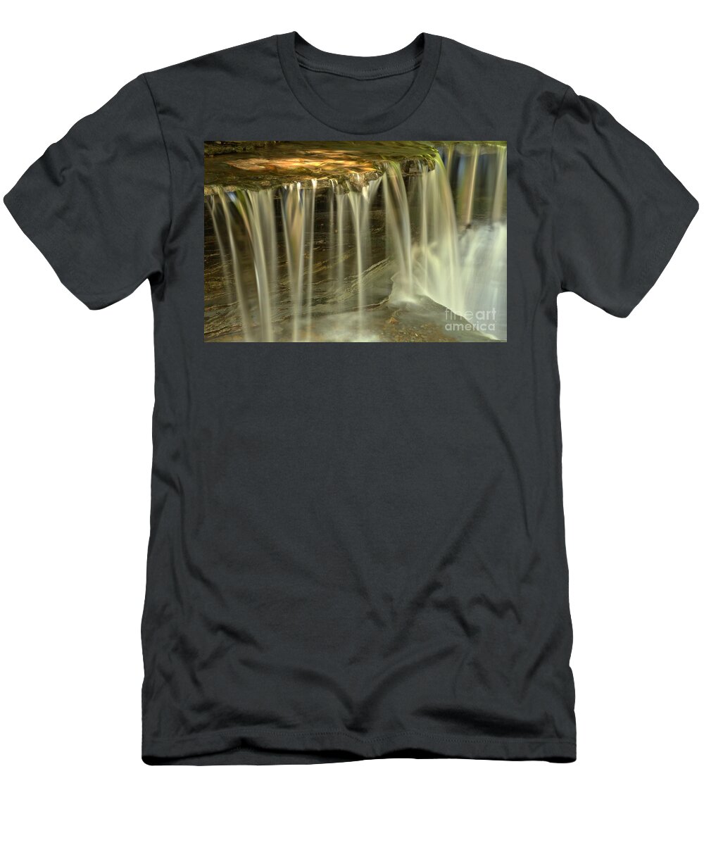 Stony Brook Waterfall T-Shirt featuring the photograph Metallic Streams At Stony Brook by Adam Jewell