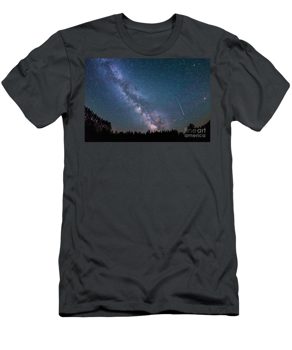 Meteor T-Shirt featuring the photograph Meteor Milky way by Michael Ver Sprill