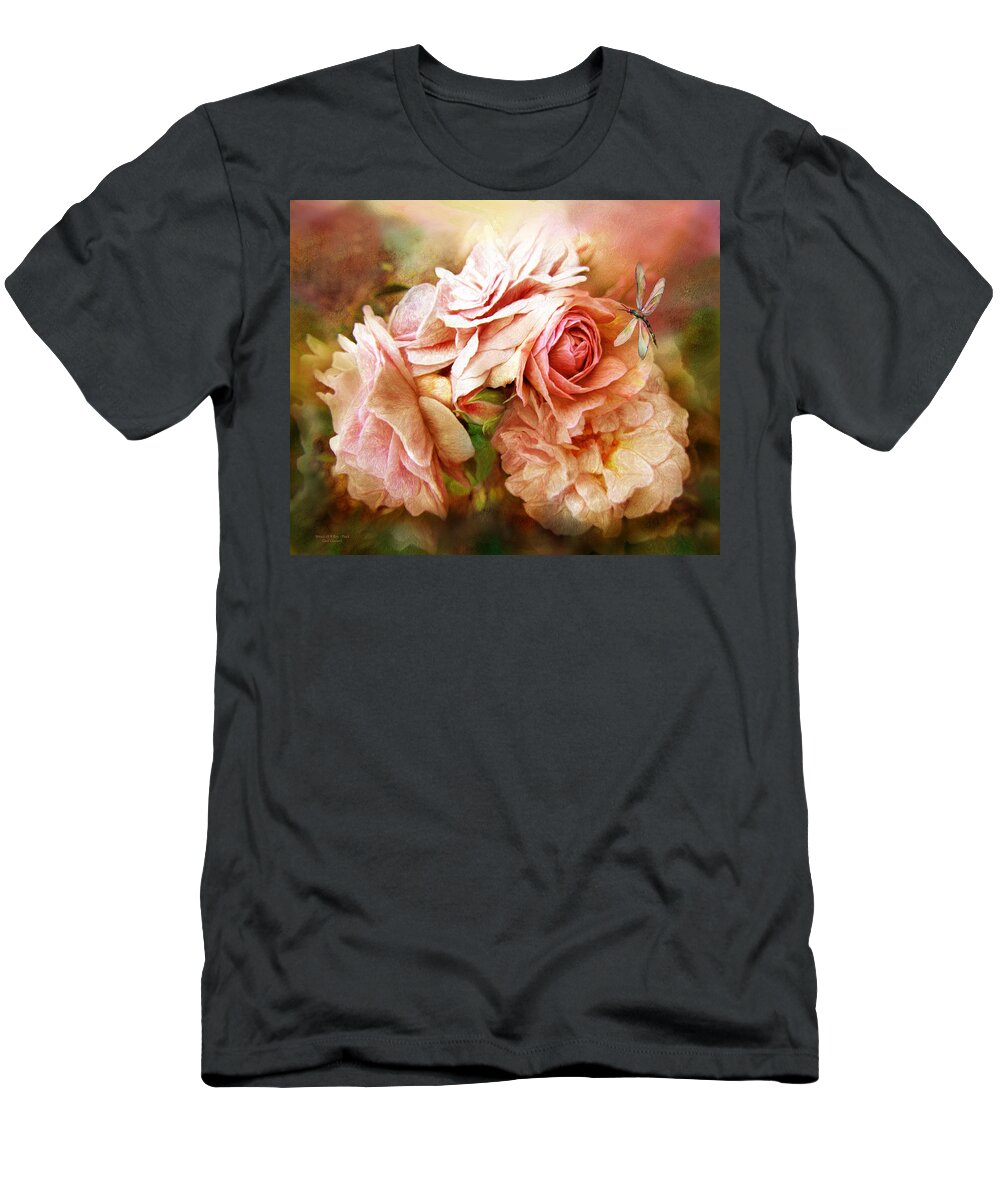 Rose T-Shirt featuring the mixed media Miracle Of A Rose - Peach by Carol Cavalaris