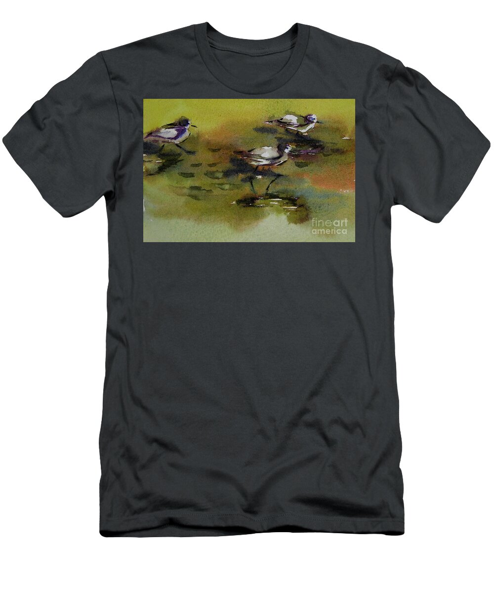 Art T-Shirt featuring the painting Monday evening sandpipers by Julianne Felton