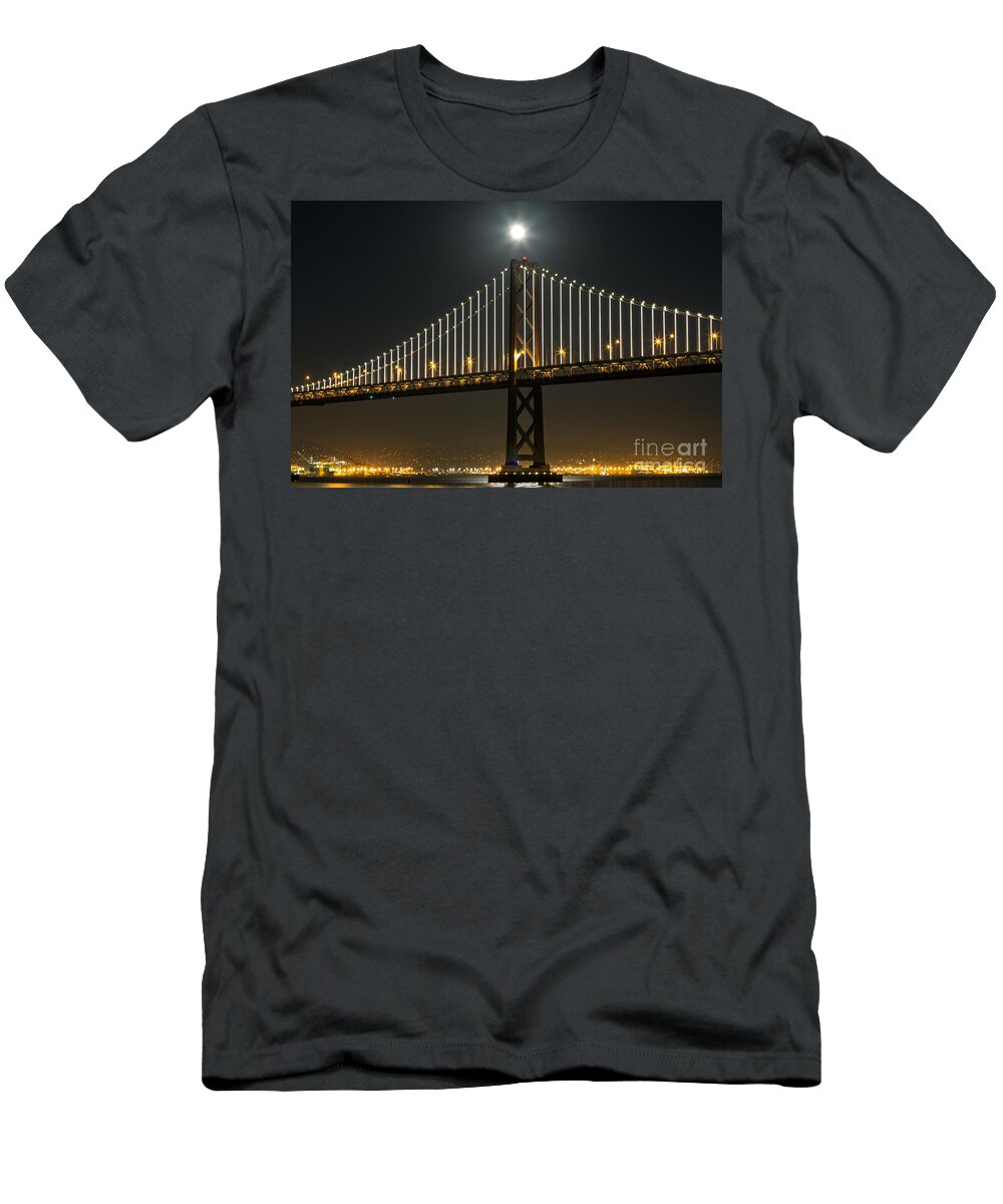 Bay Bridge T-Shirt featuring the photograph Moon Atop the Bridge by Kate Brown
