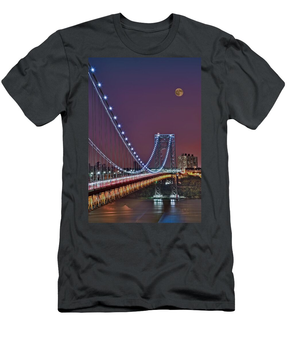 Full Moons T-Shirt featuring the photograph Moon Rise over the George Washington Bridge by Susan Candelario