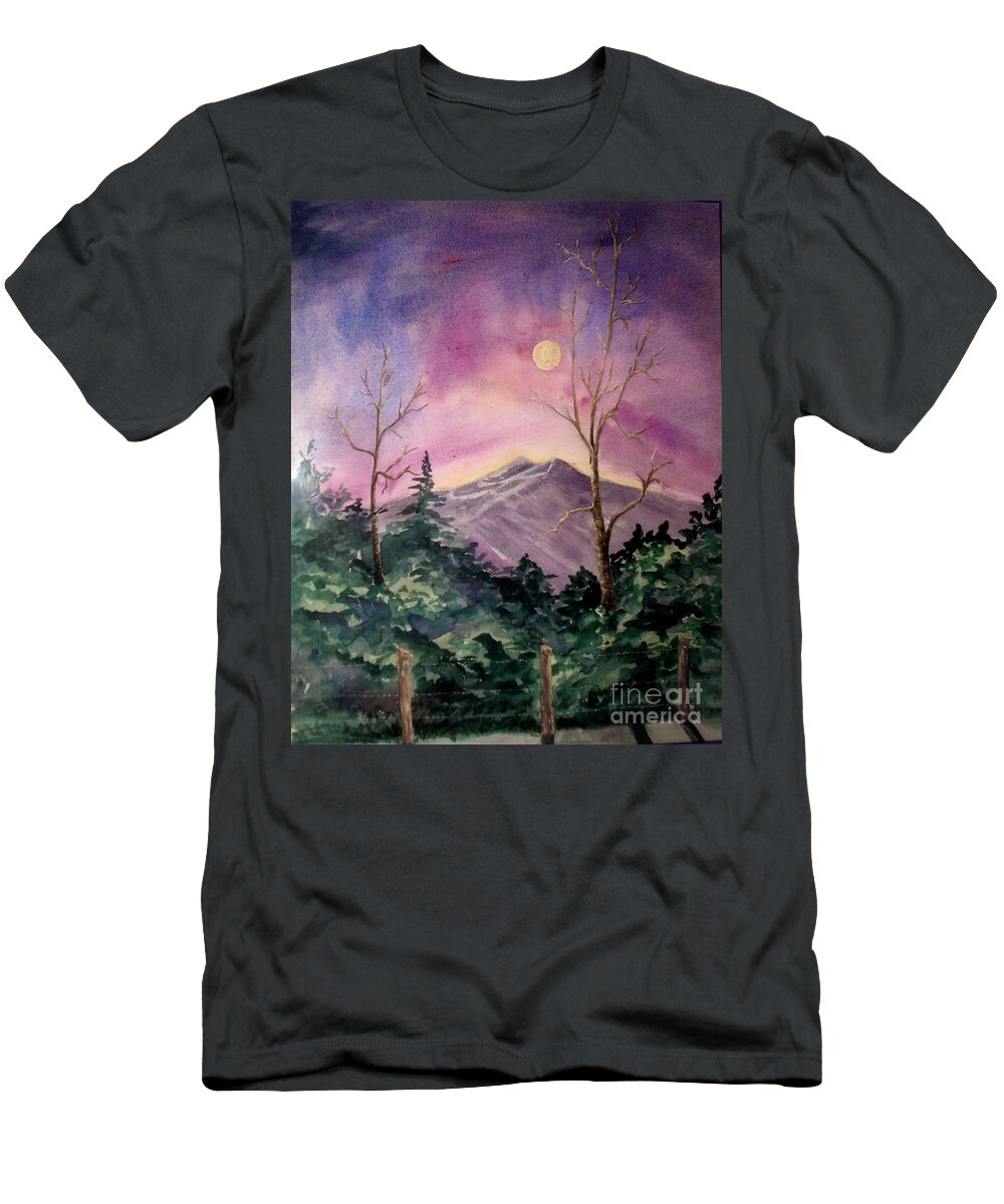 Landscape T-Shirt featuring the painting Moonlight Mountain by Genie Morgan