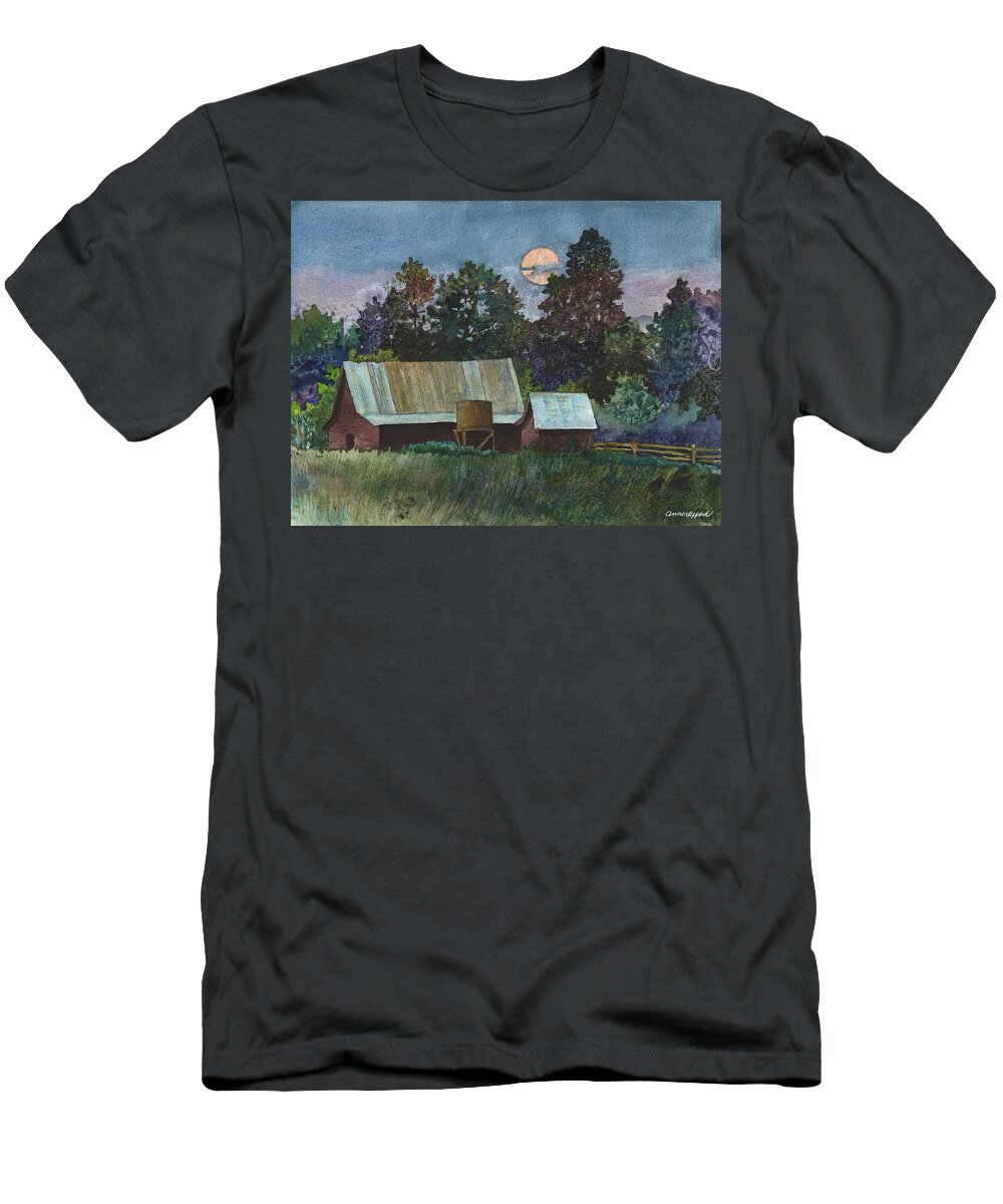 Moonlight Painting T-Shirt featuring the painting Moonlight over Caribou by Anne Gifford