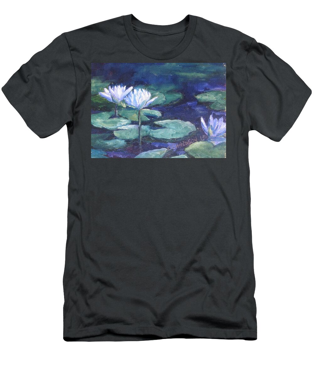 Water Lilies T-Shirt featuring the painting Moonlit Lilies by Susan Richardson