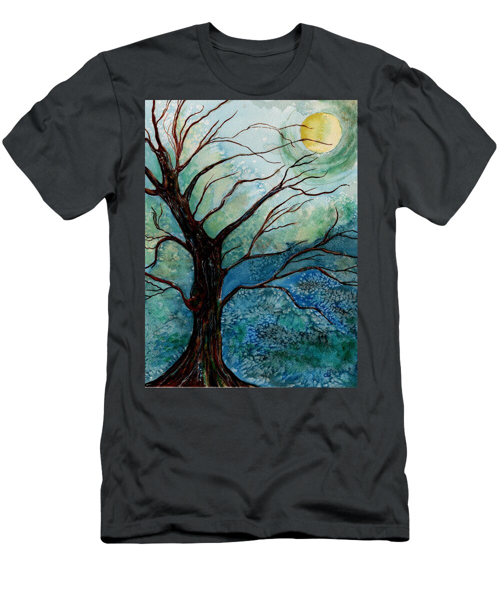 Landscape T-Shirt featuring the painting Moonrise In The Wild Night by Brenda Owen