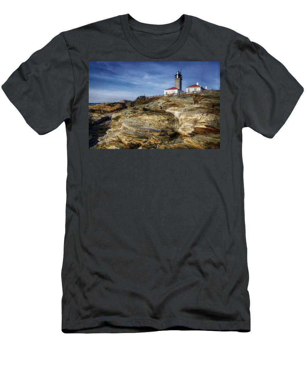 Joan Carroll T-Shirt featuring the photograph Morning at Beavertail Lighthouse by Joan Carroll