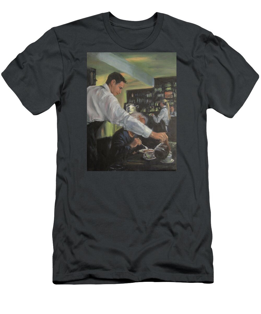 Restaurant T-Shirt featuring the painting Morning Coffee by Connie Schaertl