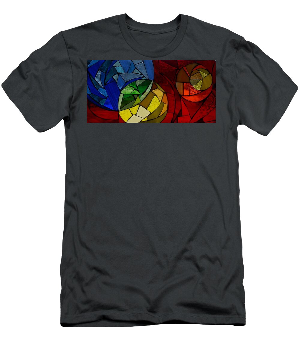 Round T-Shirt featuring the glass art Mosaic stained glass - Play by Catherine Van Der Woerd