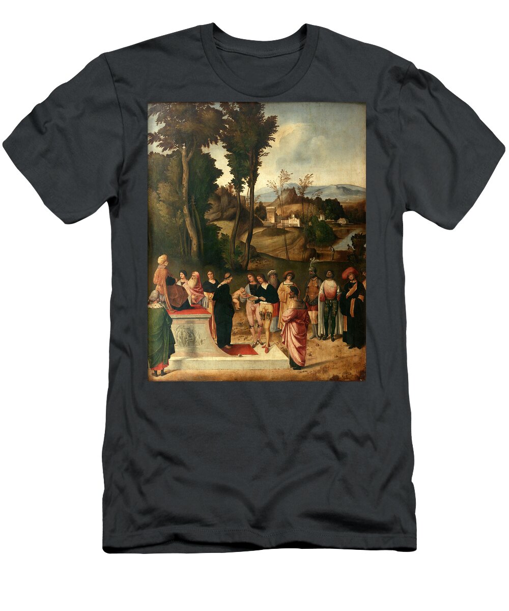 Giorgione T-Shirt featuring the painting Moses undergoing Trial by Fire by Giorgione
