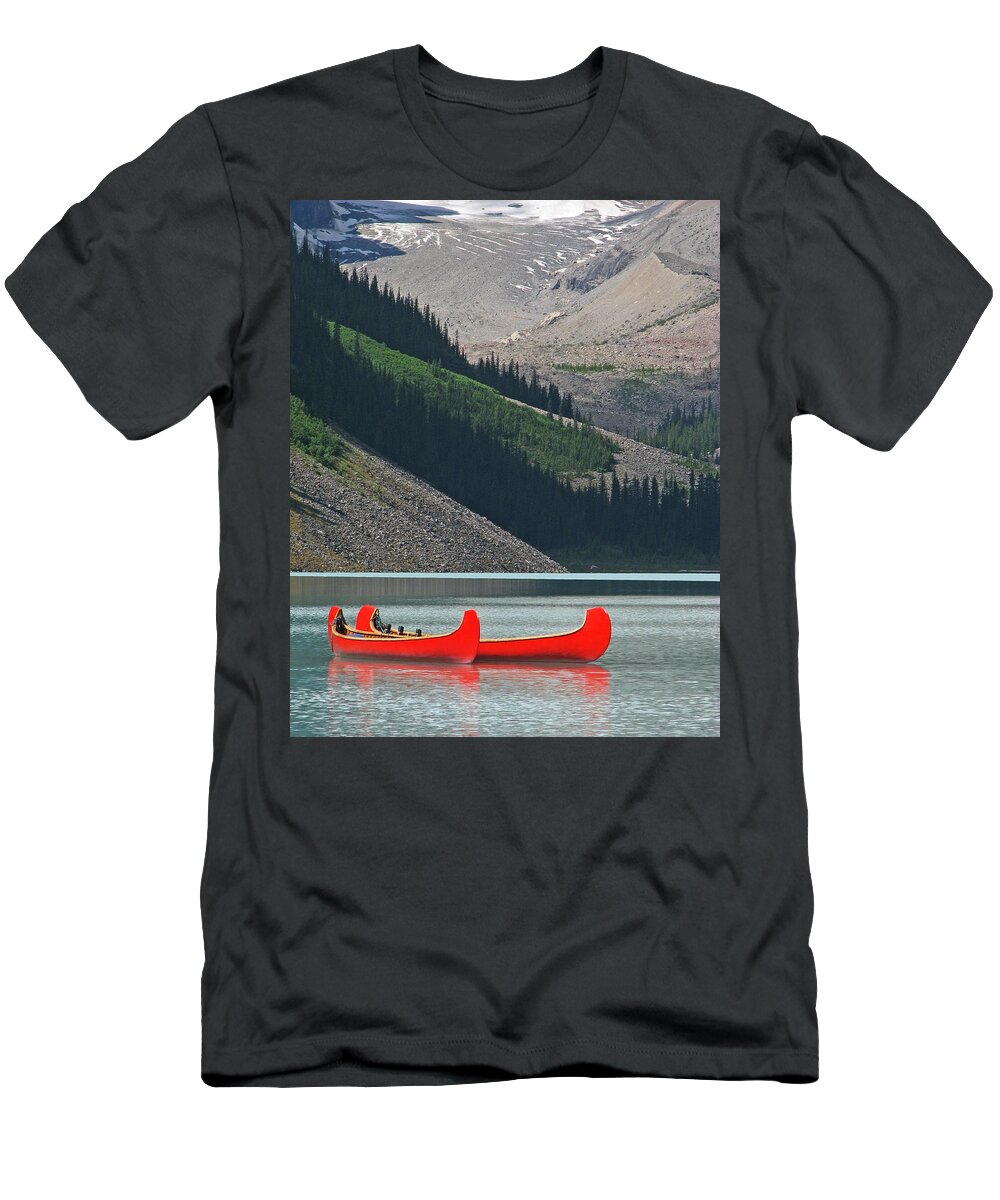 Red T-Shirt featuring the photograph Mountain Canoes by Marcia Socolik