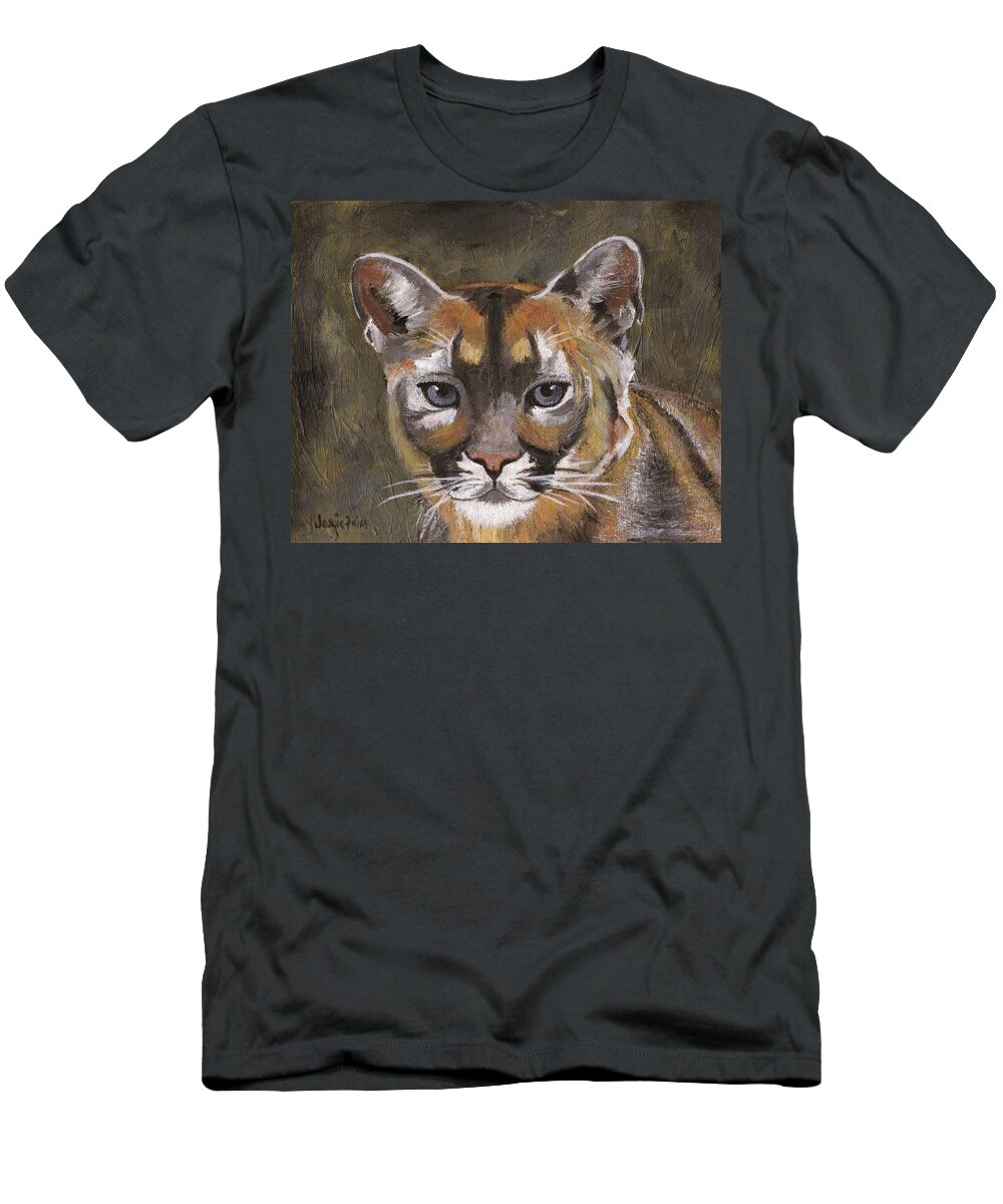 Black T-Shirt featuring the painting Mountain Cat by Jamie Frier