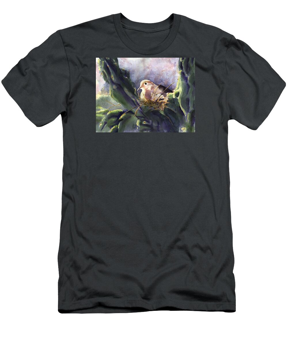 Doves T-Shirt featuring the painting Patience is a Virtue by Maria Hunt