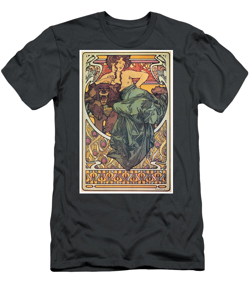 1902 T-Shirt featuring the painting Mucha Bearskin, 1902 by Granger