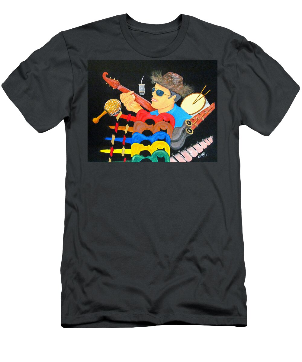 Music T-Shirt featuring the painting Musical Man by Gloria E Barreto-Rodriguez