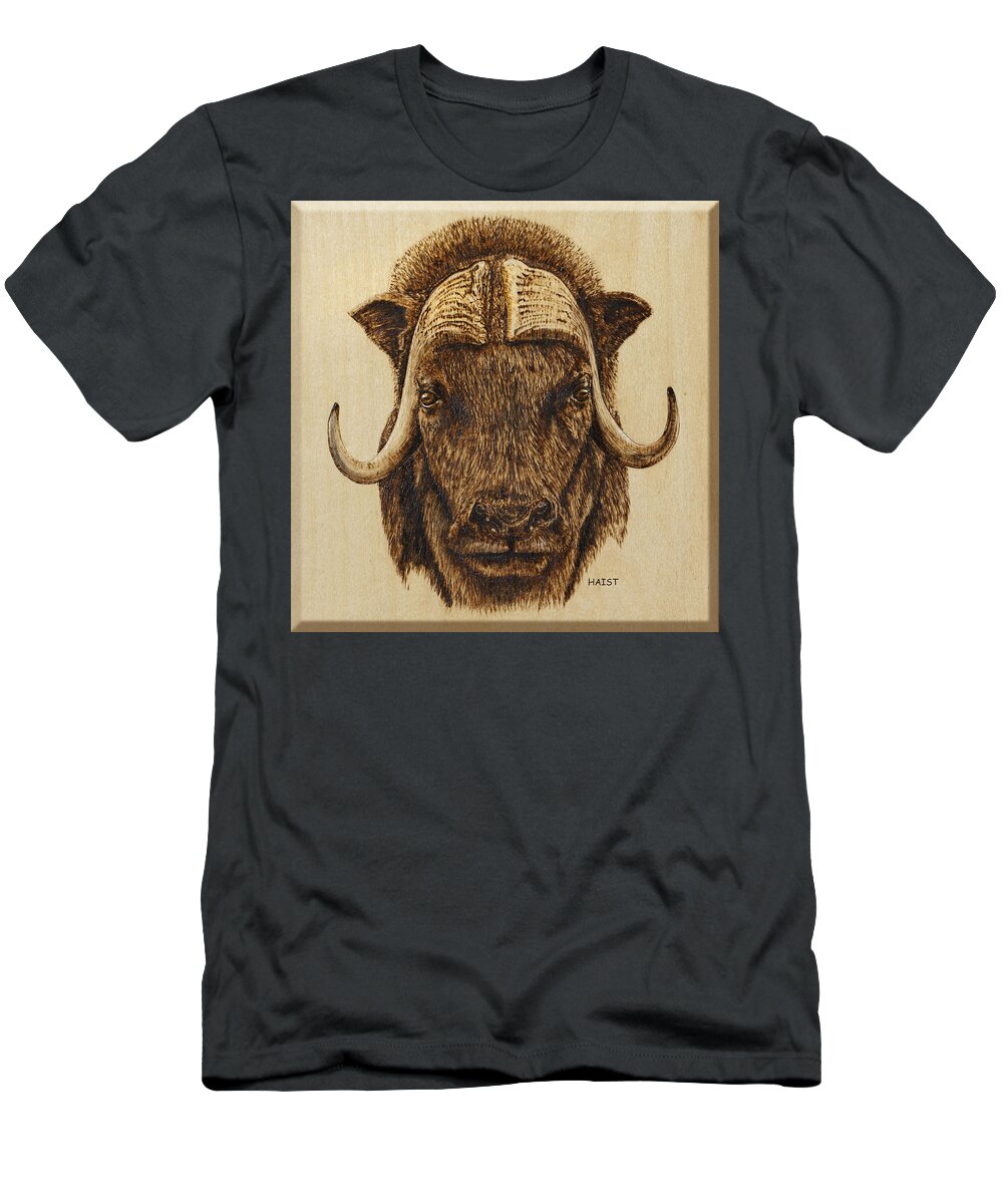 Outdoors T-Shirt featuring the pyrography Muskox by Ron Haist