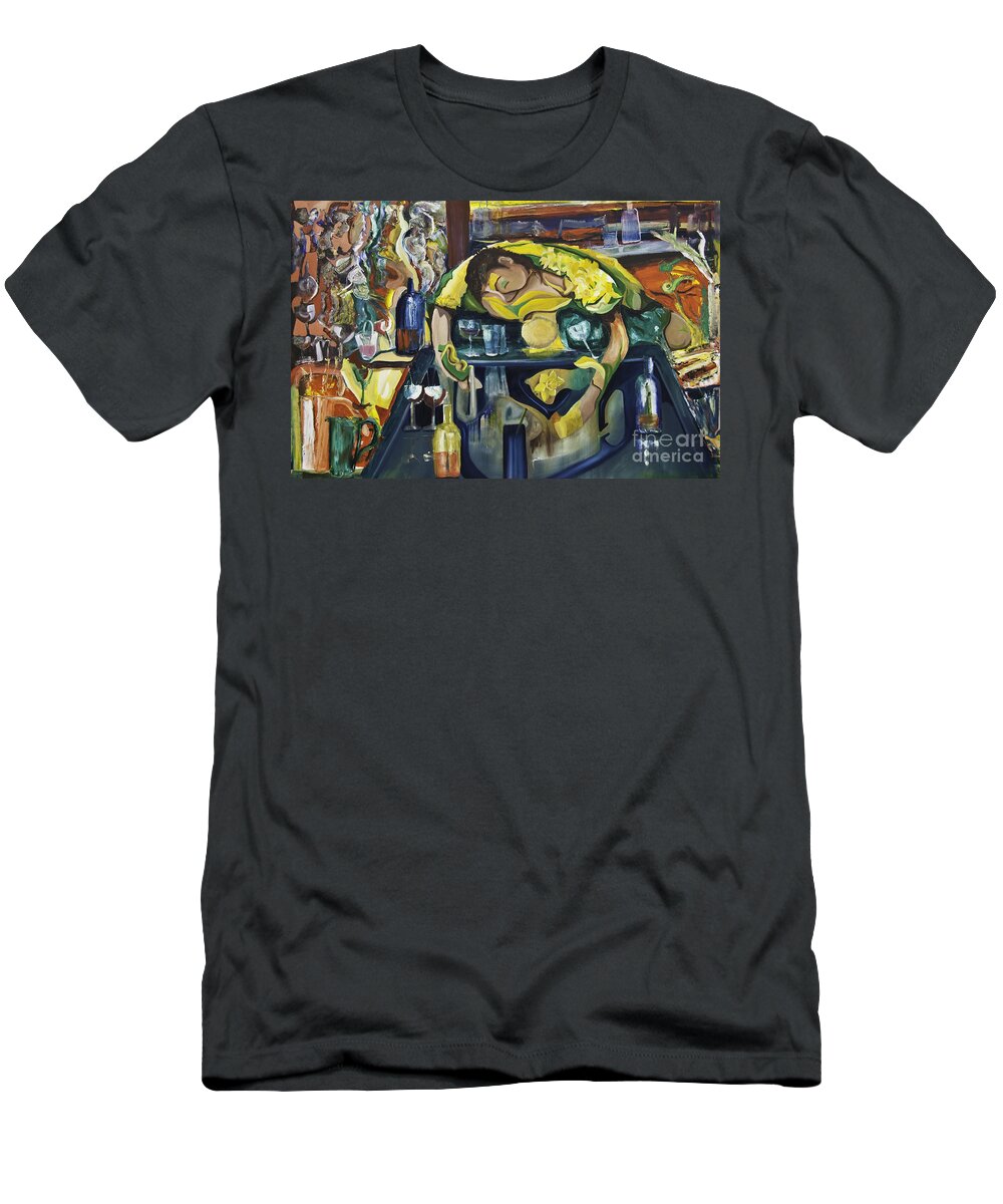 Narcissus T-Shirt featuring the painting Narcisisstic Wine Bar Experience - After Caravaggio by James Lavott