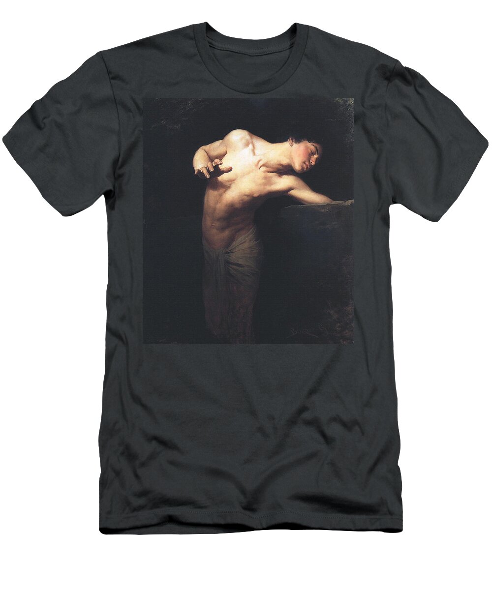 Narcissus T-Shirt featuring the painting Narcissus by Gyula Benczur