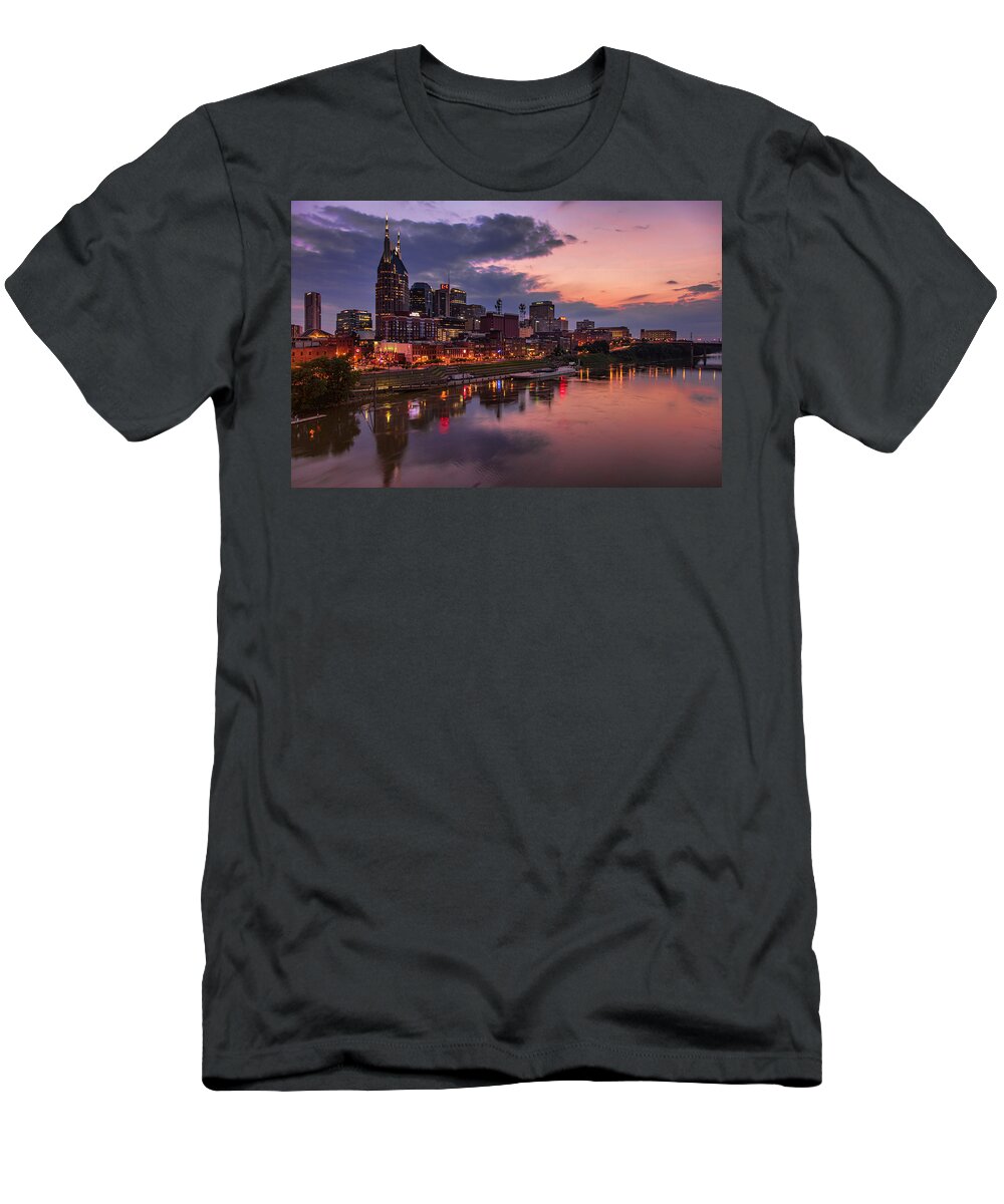 Neon T-Shirt featuring the photograph Nashville Evening by Diana Powell