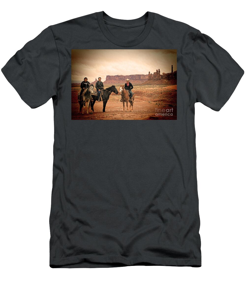 Red Soil T-Shirt featuring the photograph Navajo Riders by Jim Garrison