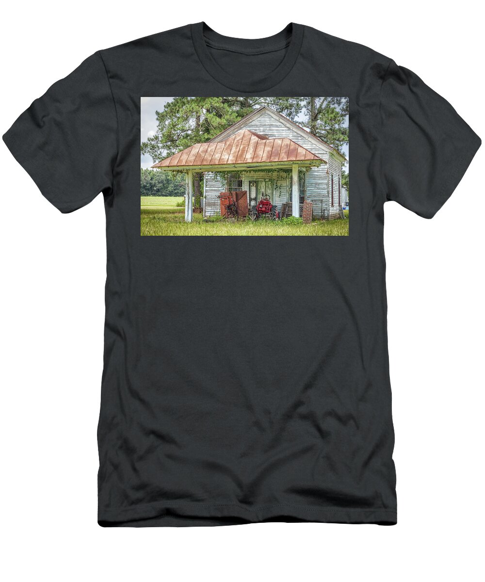 Abandoned T-Shirt featuring the photograph N.C. Tractor Shed - Photography by Jo Ann Tomaselli by Jo Ann Tomaselli