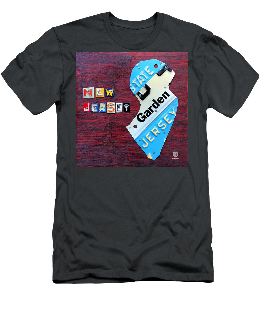 New Jersey T-Shirt featuring the mixed media New Jersey License Plate Map by Design Turnpike