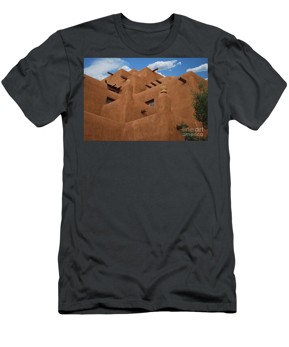 New Mexico T-Shirt featuring the photograph New Mexico Adobe Blue Sky Horizontal by Heather Kirk
