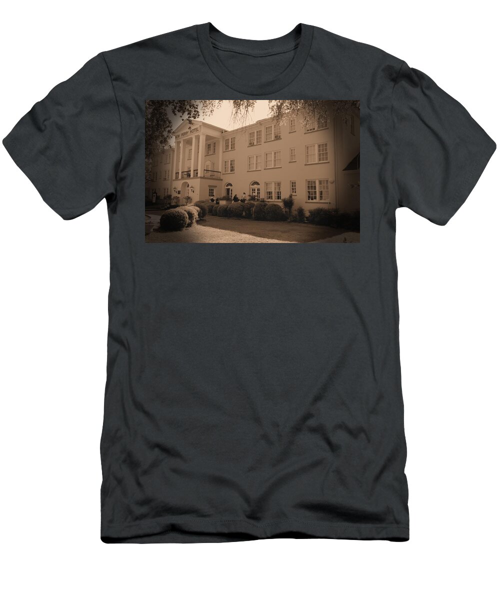 7006 T-Shirt featuring the photograph New Perry Hotel in Sepia by Gordon Elwell