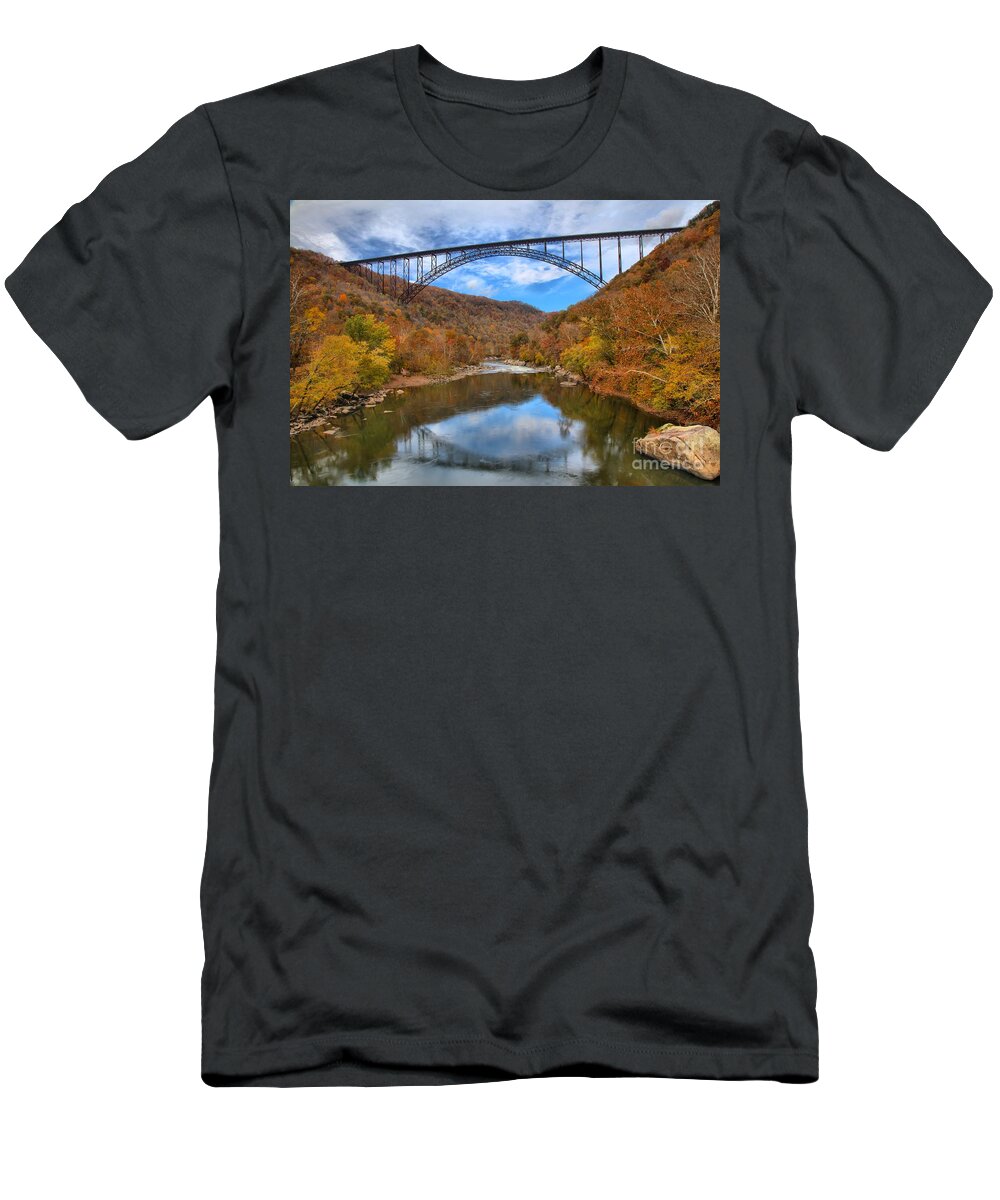 New River T-Shirt featuring the photograph New River Gorge Reflections by Adam Jewell