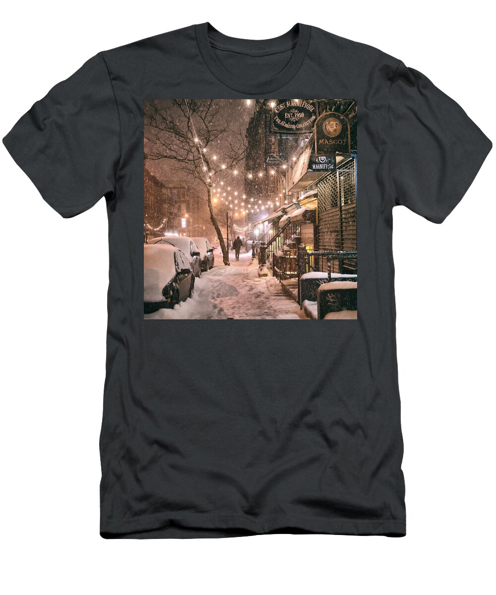 Nyc T-Shirt featuring the photograph New York City - Winter Snow Scene - East Village by Vivienne Gucwa