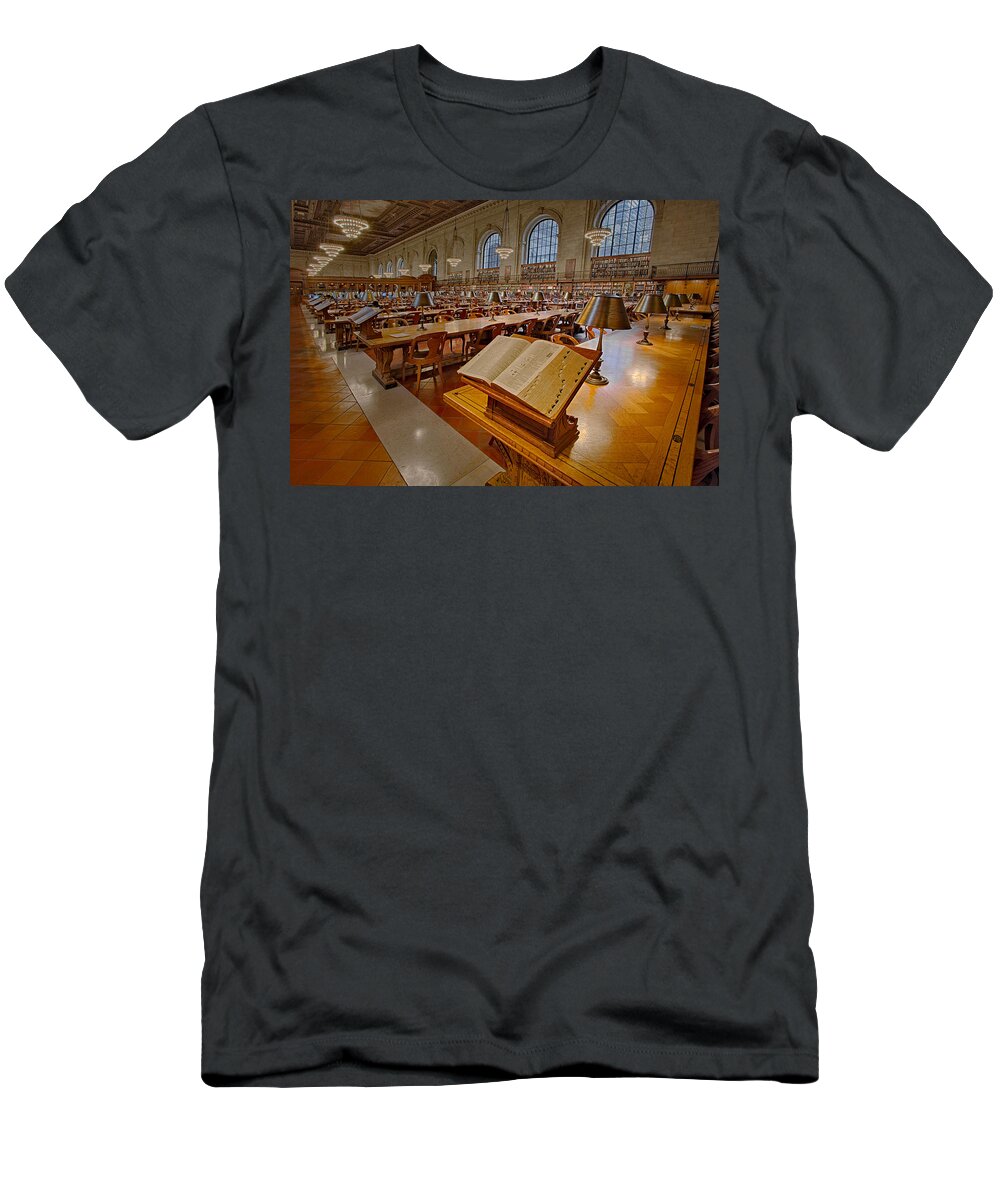 The New York Public Library T-Shirt featuring the photograph New York Public Library Rose Main Reading Room by Susan Candelario