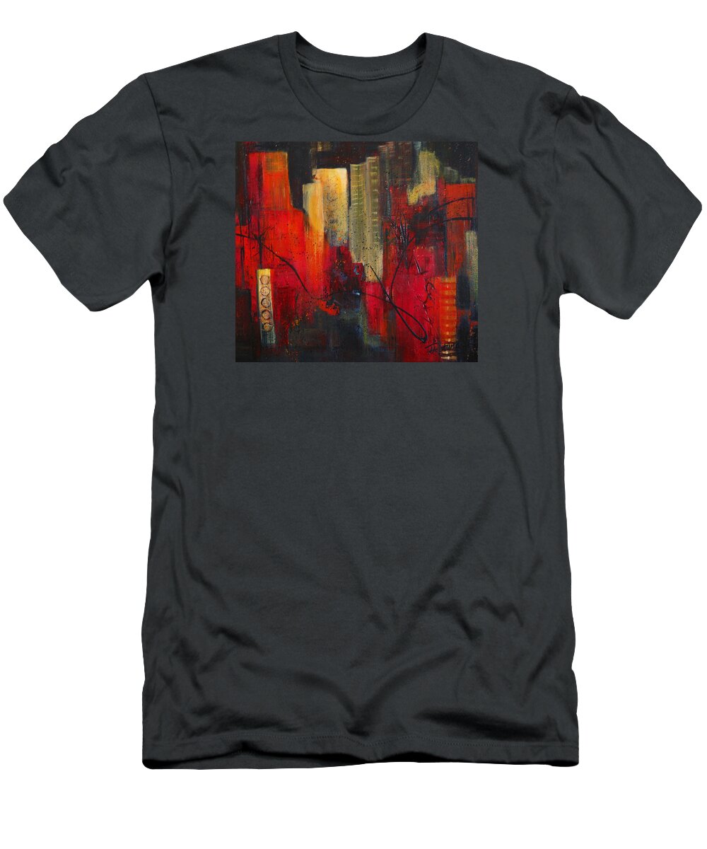 Absract T-Shirt featuring the painting Nightscape by Roberta Rotunda