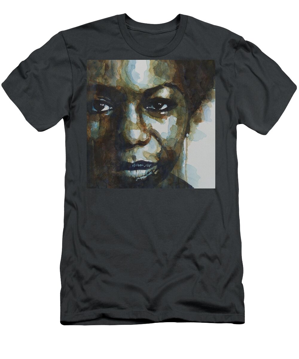 Nina Simone T-Shirt featuring the painting Nina Simone Ain't Got No by Paul Lovering