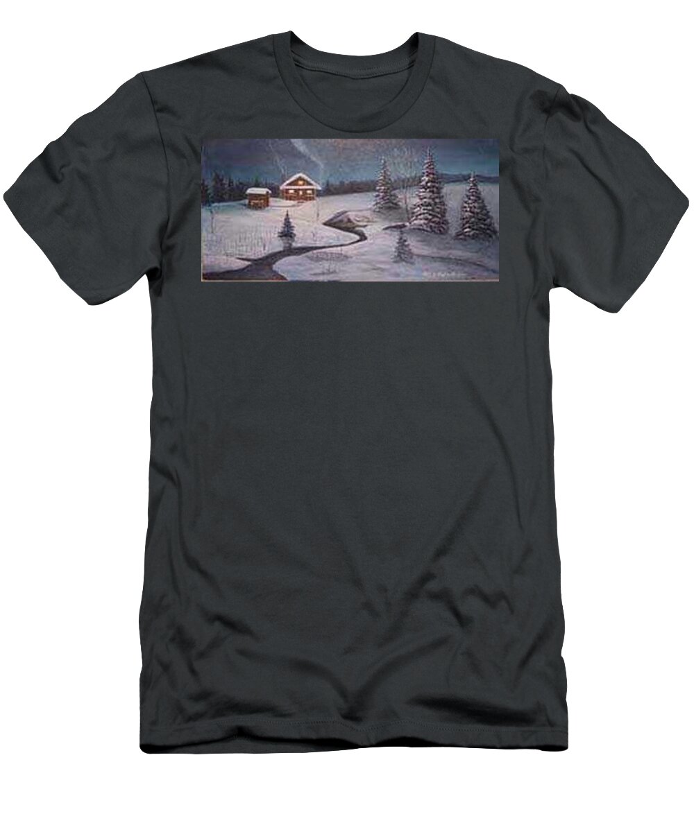 Rick Huotari T-Shirt featuring the painting North Woods Cabin by Rick Huotari