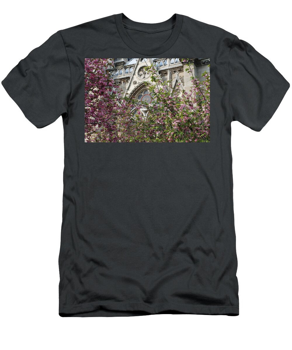 Notre Dame T-Shirt featuring the photograph Notre Dame in April by Jennifer Ancker