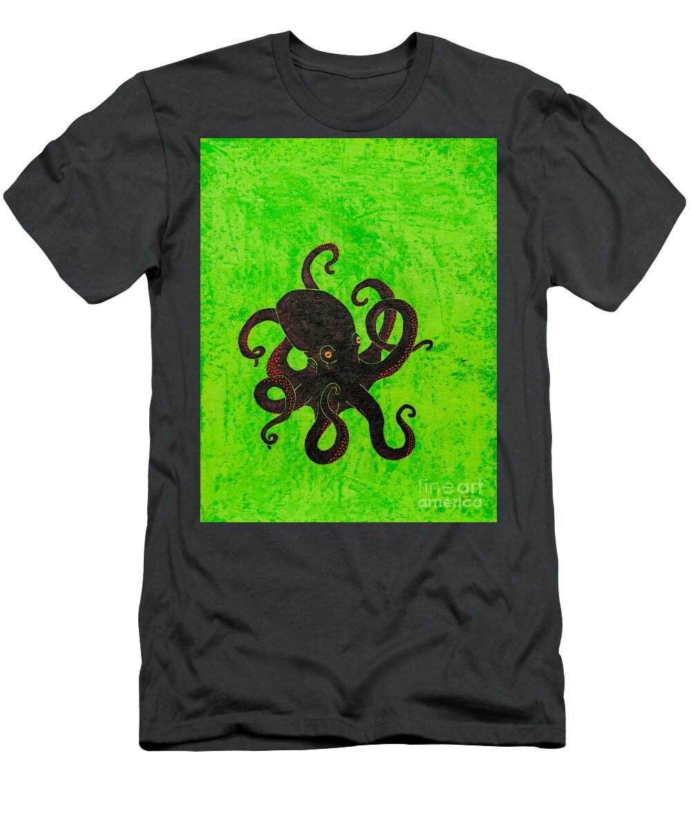 Octopus T-Shirt featuring the painting Octopus black by Stefanie Forck