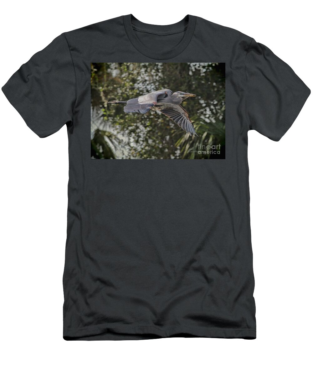 Heron T-Shirt featuring the photograph Off To The Nest 2012 by Deborah Benoit