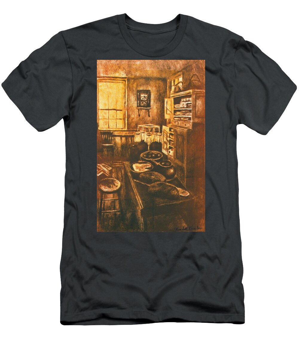 Kitchen T-Shirt featuring the drawing Old Fashioned Kitchen Again by Kendall Kessler