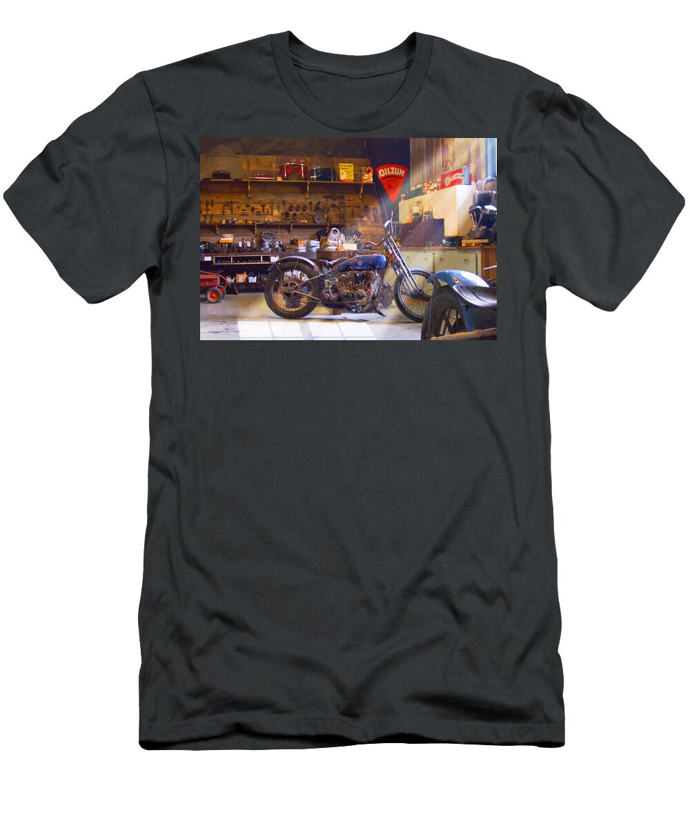 Motorcycle Shop T-Shirt featuring the photograph Old Motorcycle Shop 2 by Mike McGlothlen