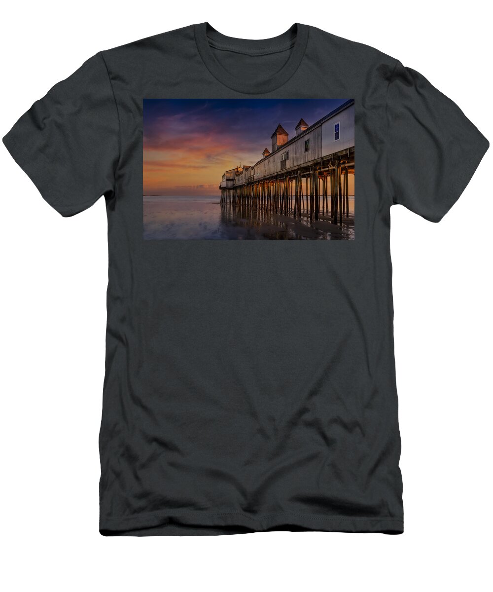 Old Orchard Beach T-Shirt featuring the photograph Old Orchard Beach Pier Sunset by Susan Candelario